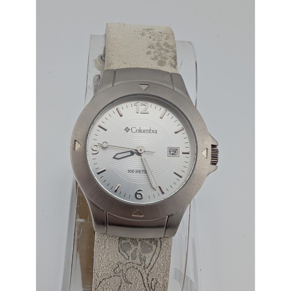 Columbia Watch Women 30mm Silver Case Floral Leather Band CL7366- New‎ Battery